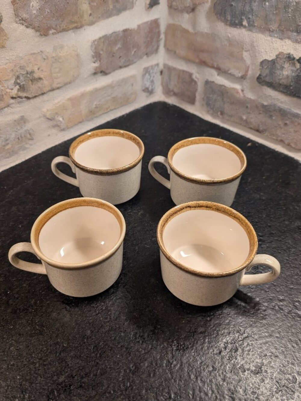 Vintage Mikasa Stone Manor Beige/Speckled Coffee Mugs-F5800-Set of 4